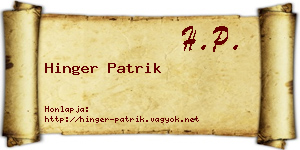 Hinger Patrik névjegykártya